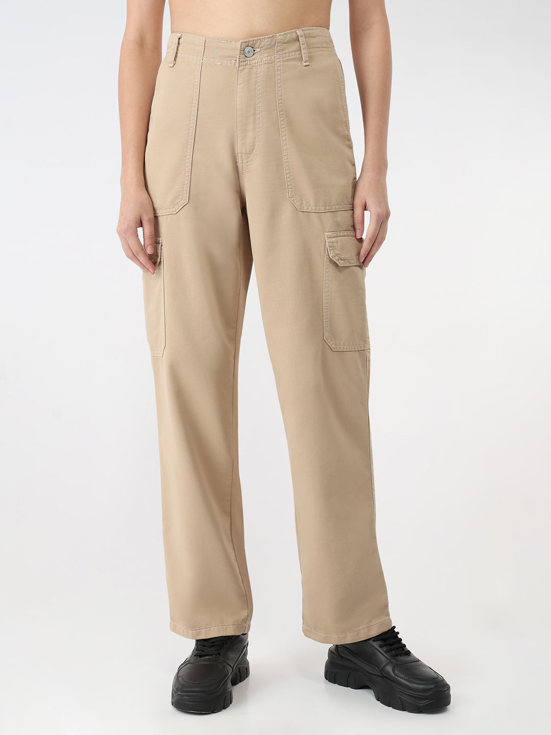 Women Oatmilk Mid-Rise Skinny Cargo