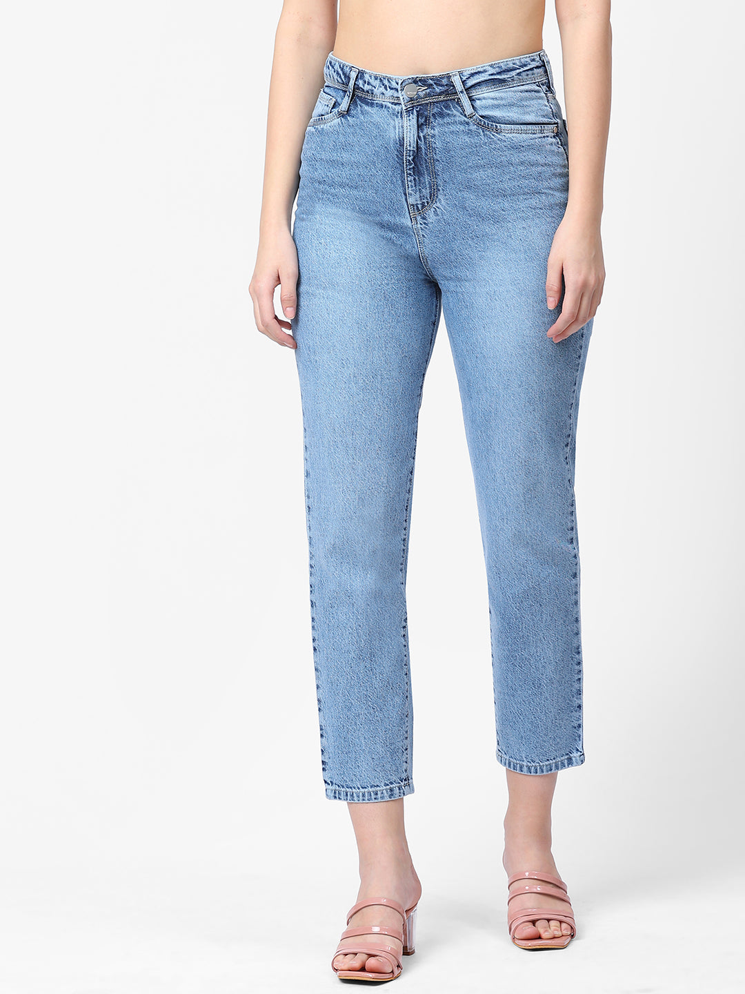 Women Light Blue High-Rise Mom Fit Jeans