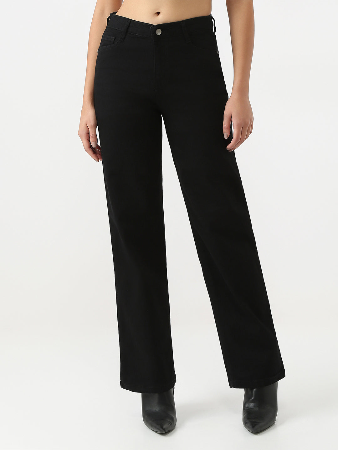 Women Black High-Rise Straight Fit Jeans
