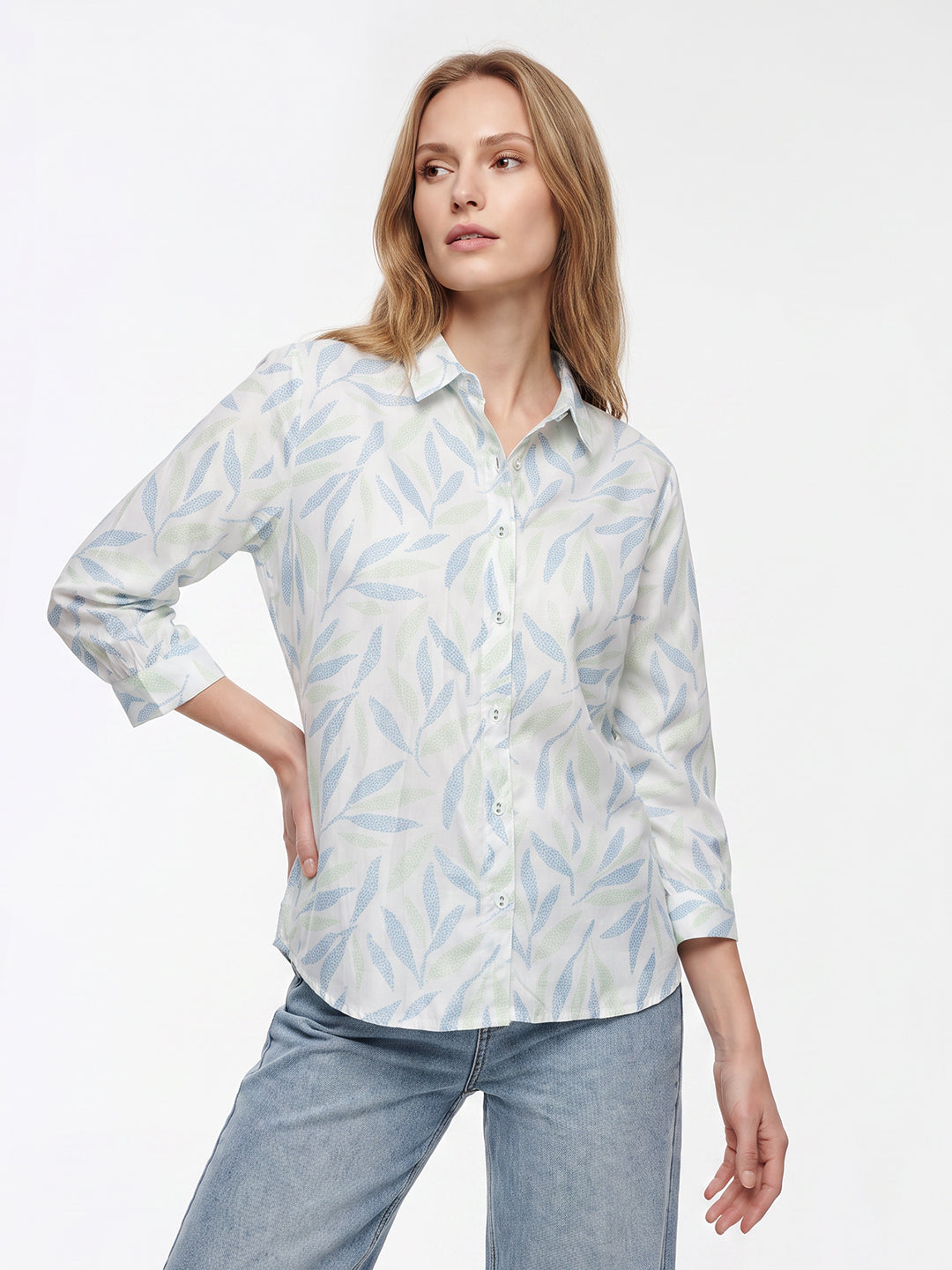 Women Mint/Blue Leaf Shirt