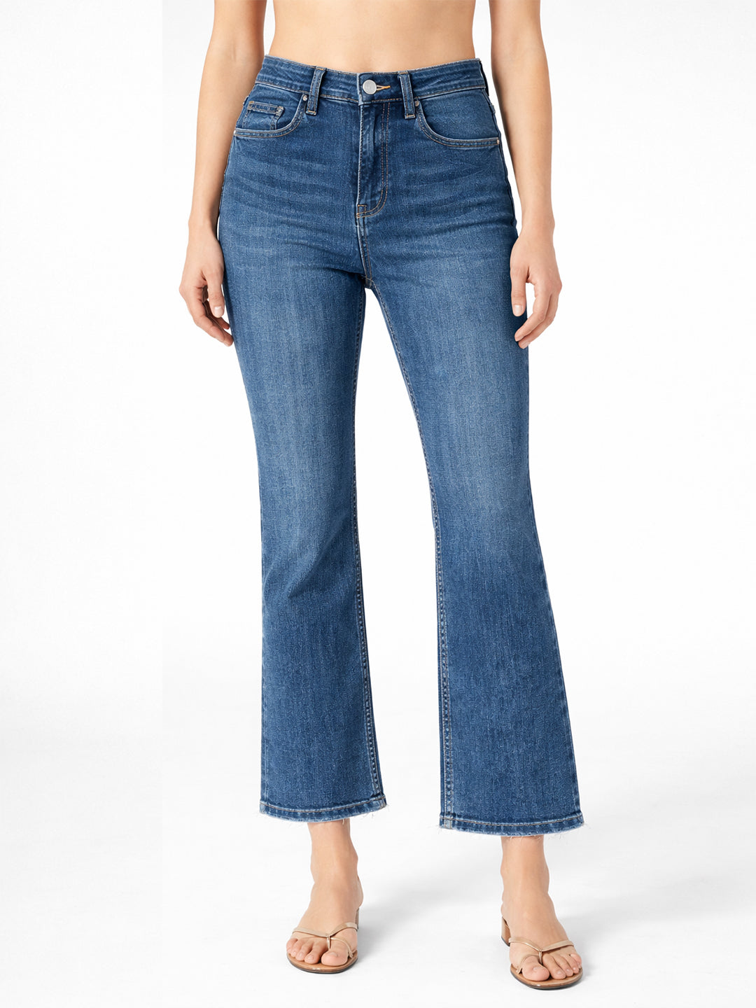 Women Blue High-Rise Crop Flare Jeans