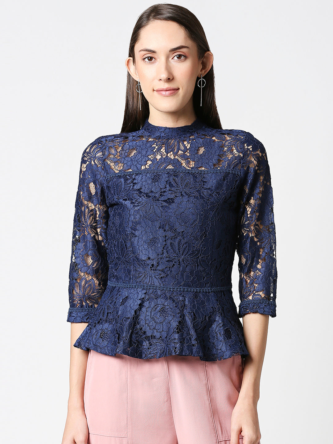 Women Navy Blue Peplum Top