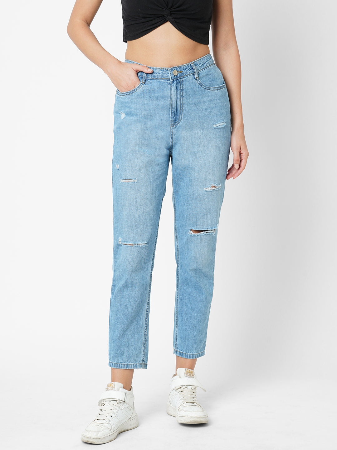 Women Blue High-Rise Slim Straight Fit Jeans