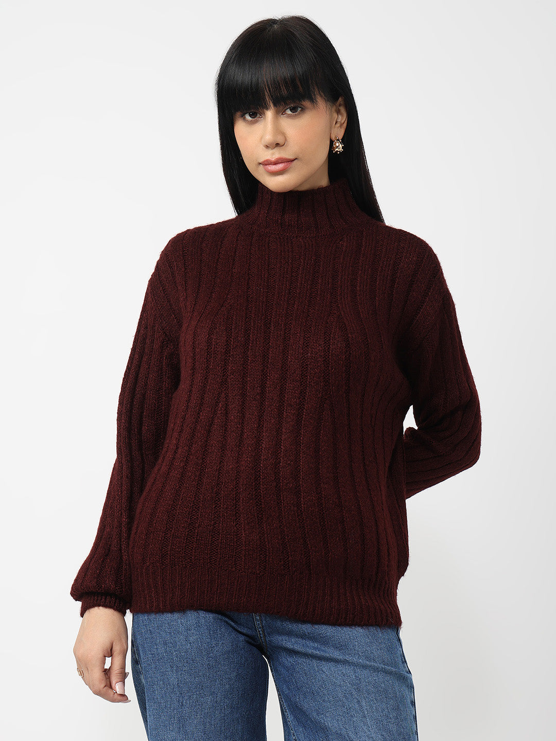 Women Wine Slim Fit Sweater