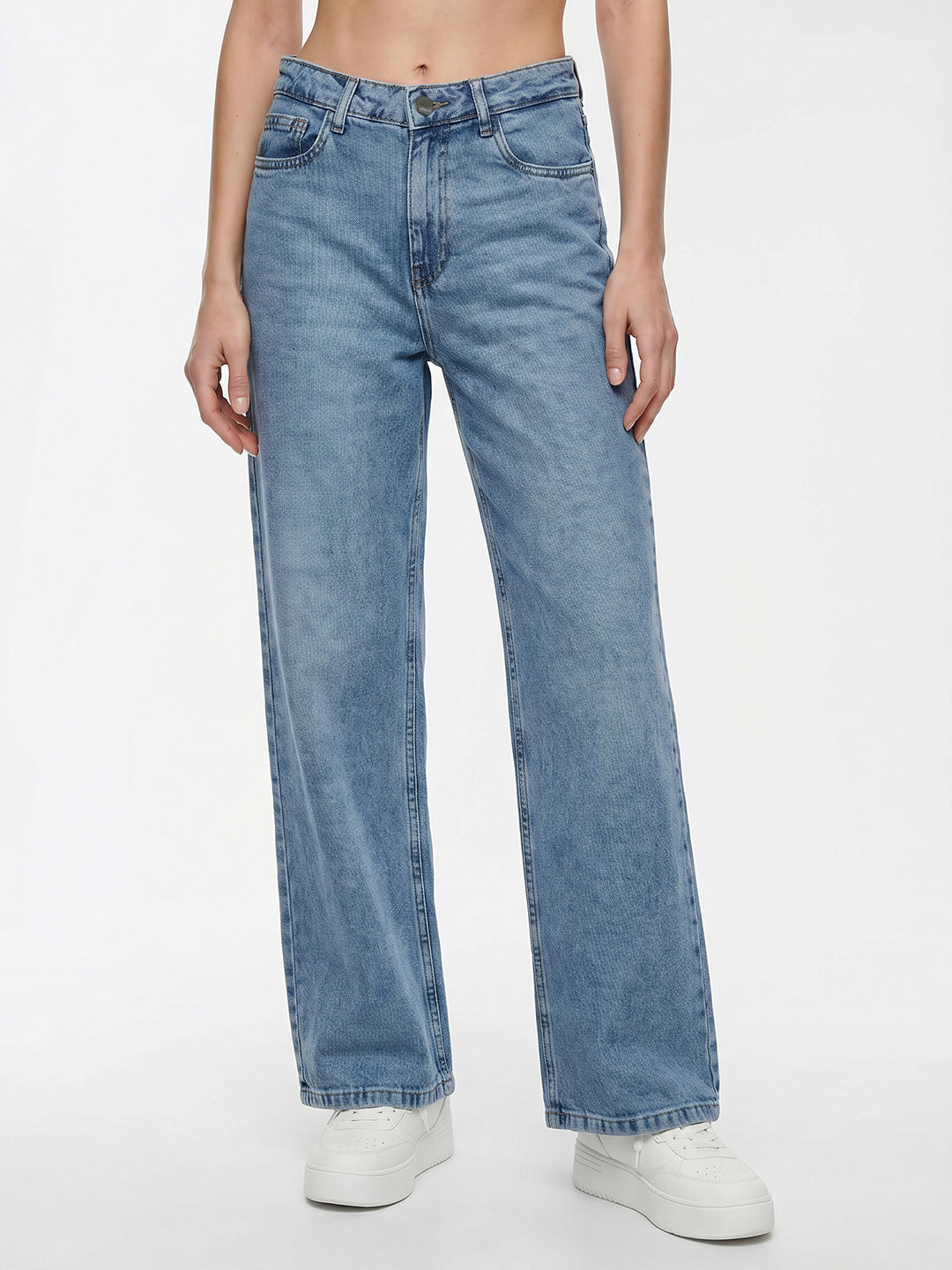 Women Blue High-Rise Wide Leg Jeans
