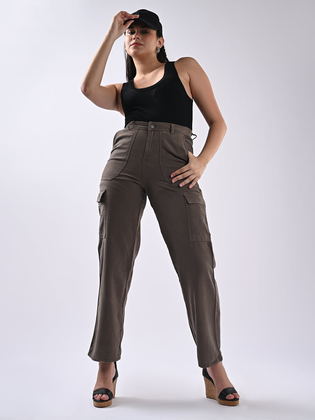 Women Dark Oyster High-Rise Cargo