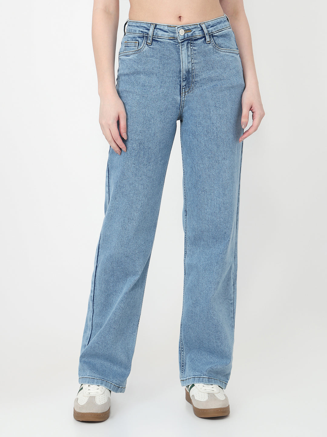 Women Light Blue High-Rise Baggy Jeans