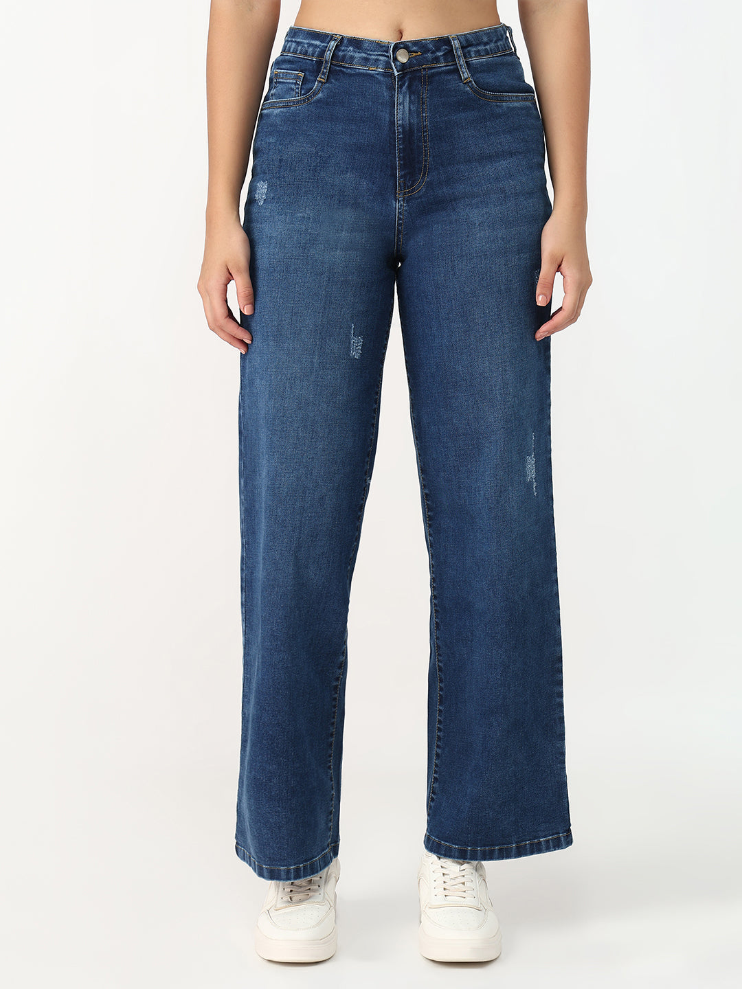 Women Blue High-Rise Wide Leg Jeans