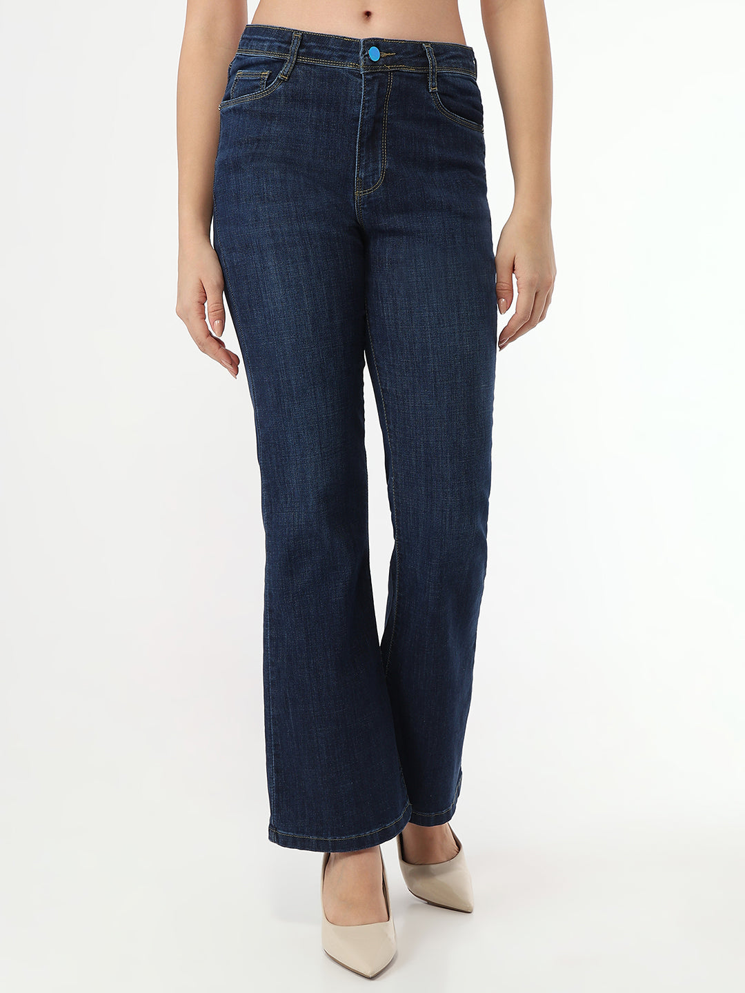 Women Dark Blue High-Rise Flare Jeans