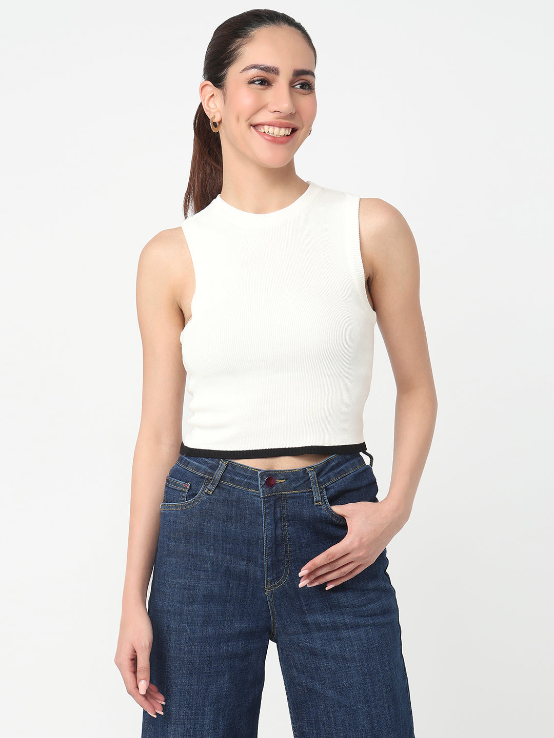 Women White Slim Flat Knit
