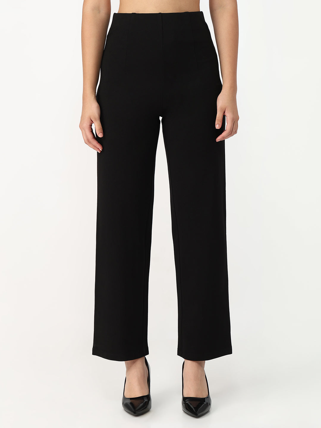 Women Black Loose Straight Fit Treggings
