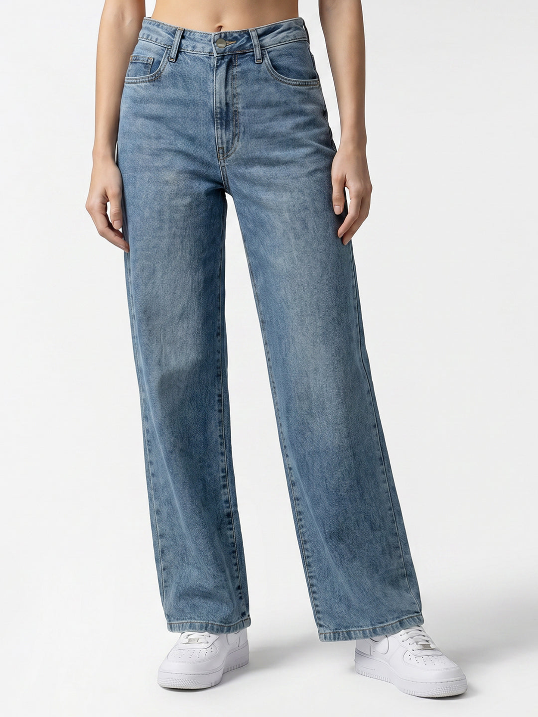 Women Blue Ribcage Wide Leg Jeans