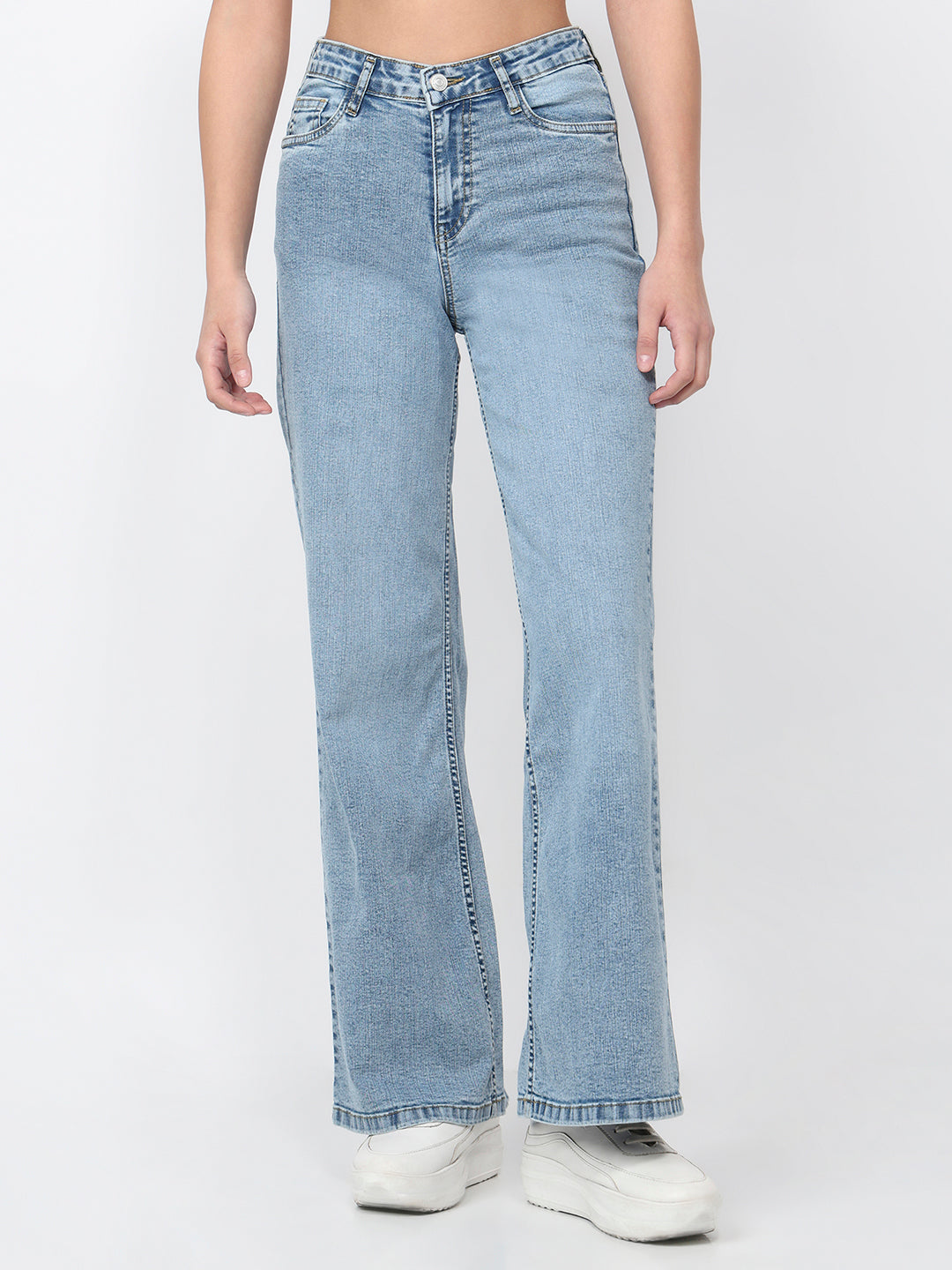 Women Blue High-Rise Super Wide Leg Jeans