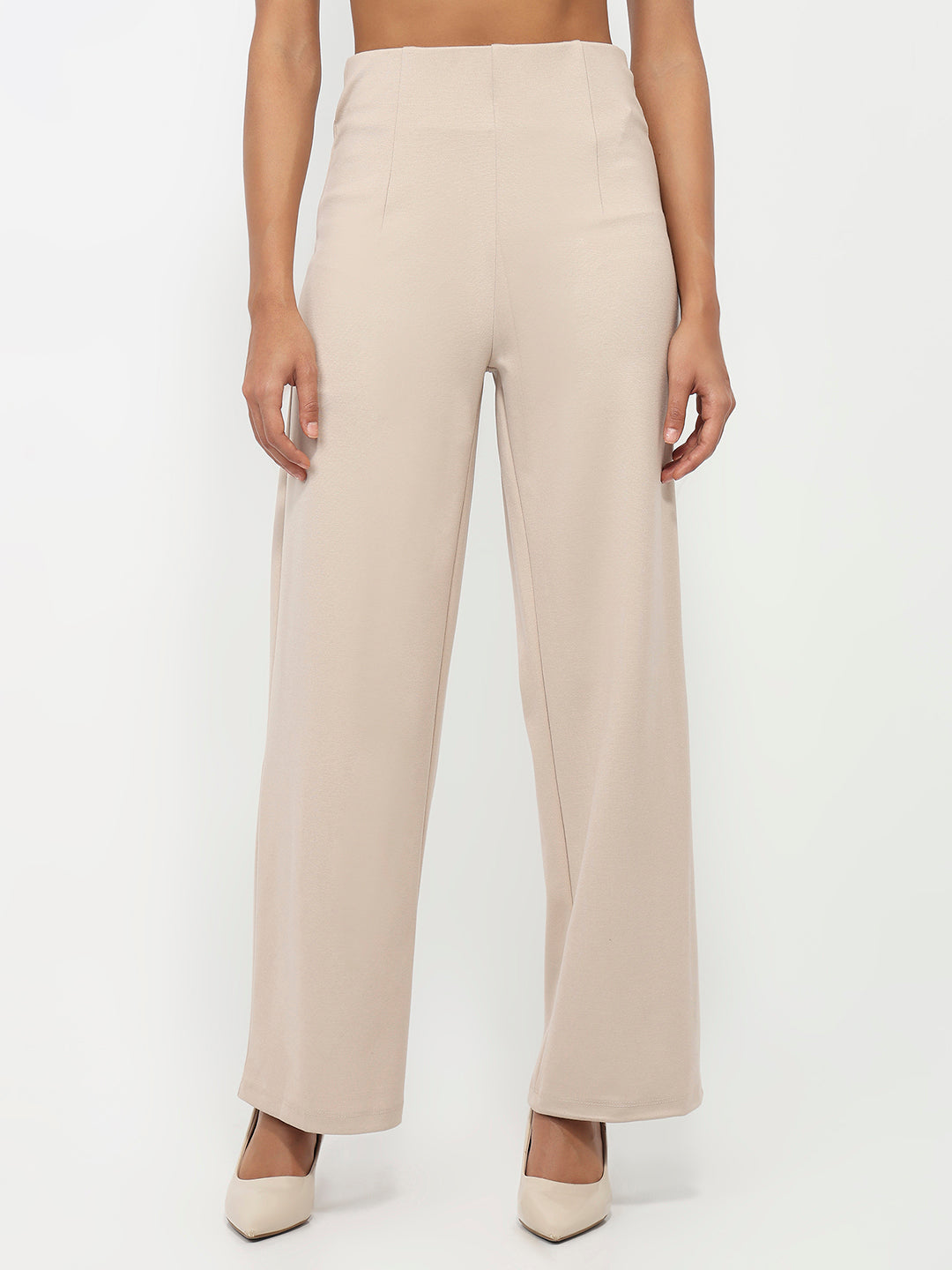 Women Beige Wide Leg Treggings