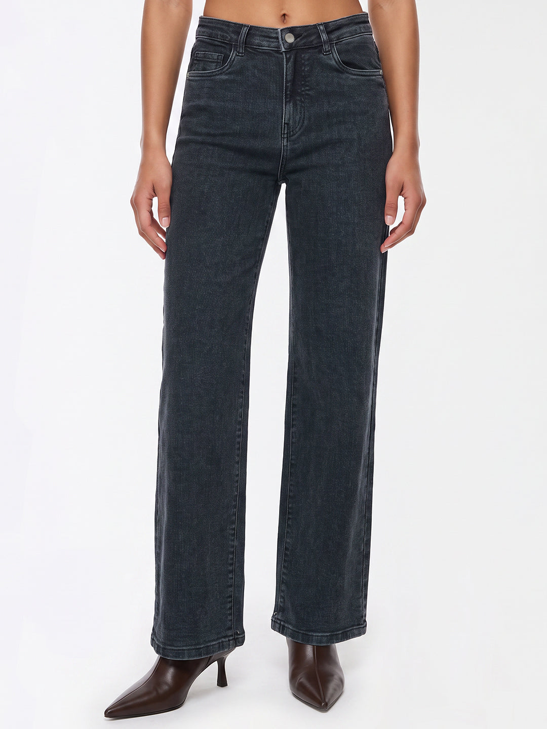 Slate Blue High-Rise Wide Leg Jeans