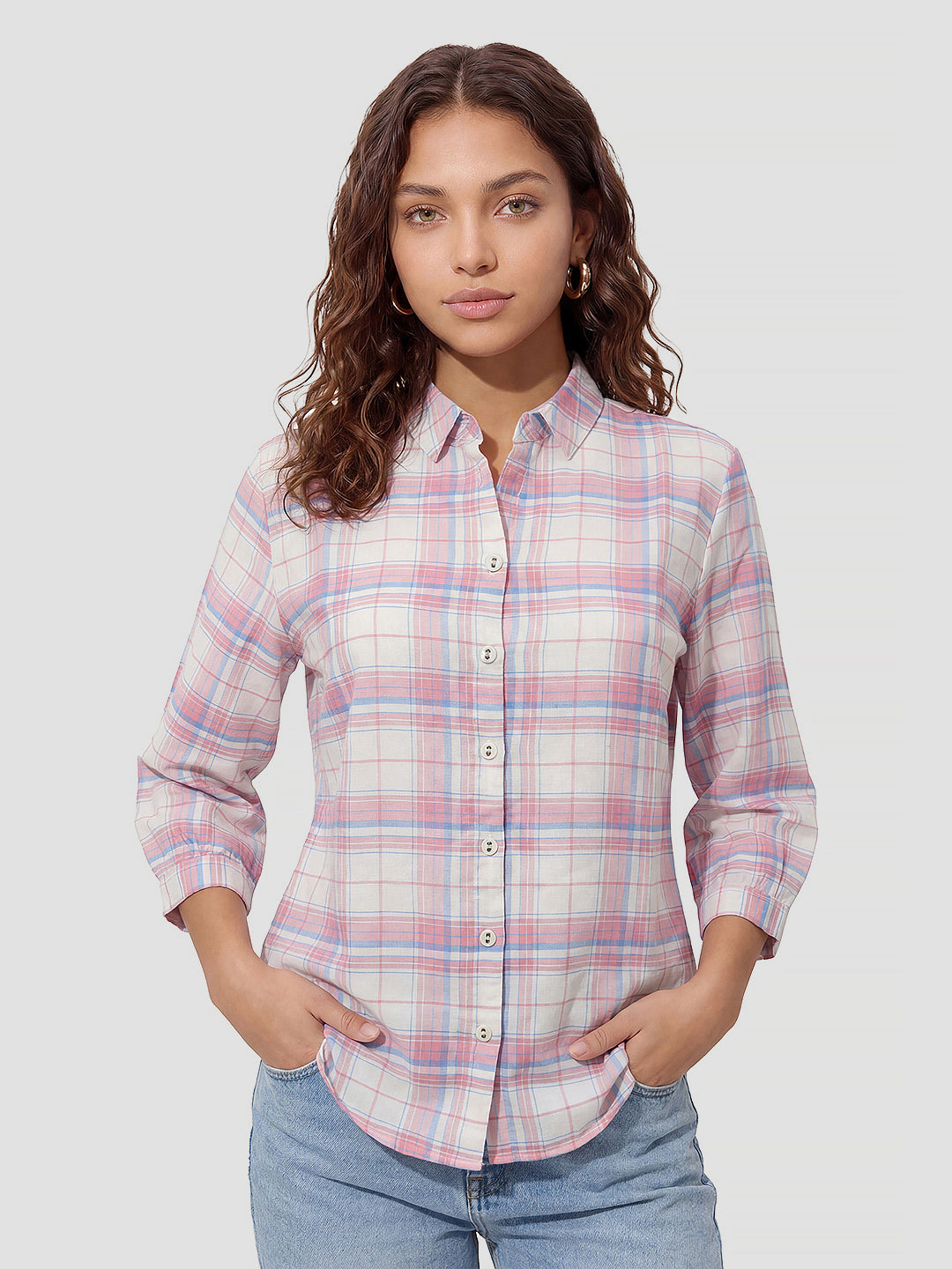 Women Pink/White Checked Shirt