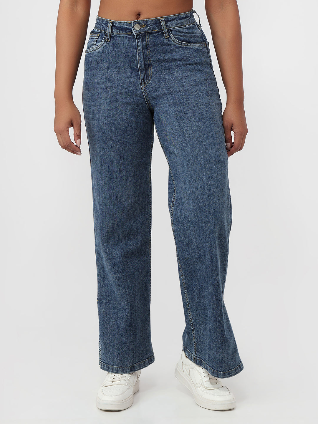 Women Blue High-Rise Wide Leg Jeans