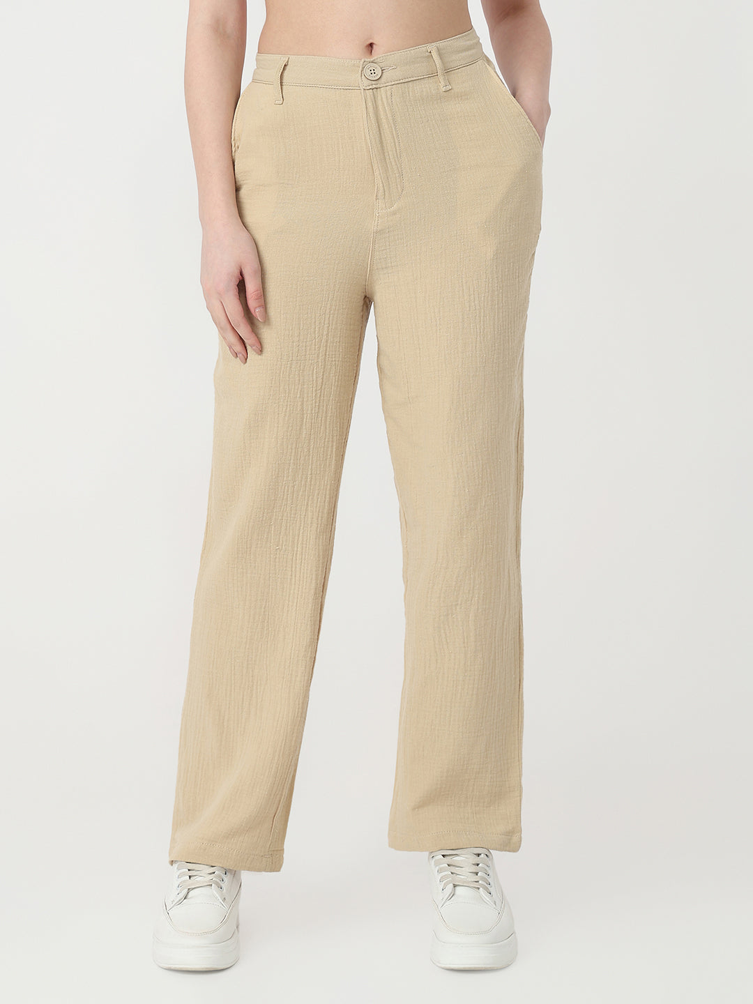 Women Oatmilk Straight Korean Pants