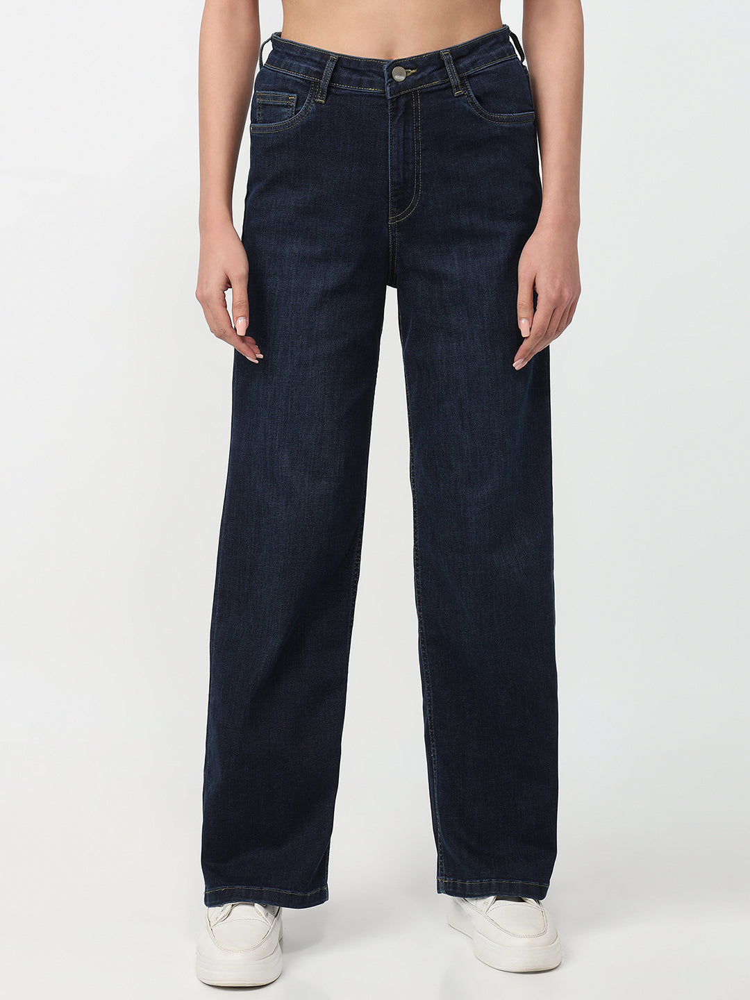 Women Dark Blue High-Rise Baggy Jeans