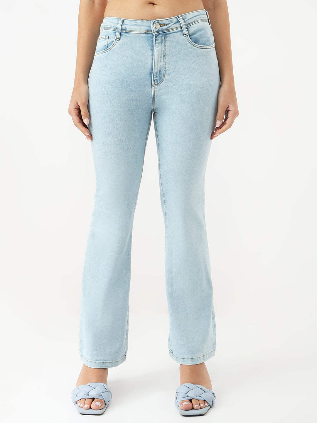 Women Light Blue High-Rise Flare Jeans