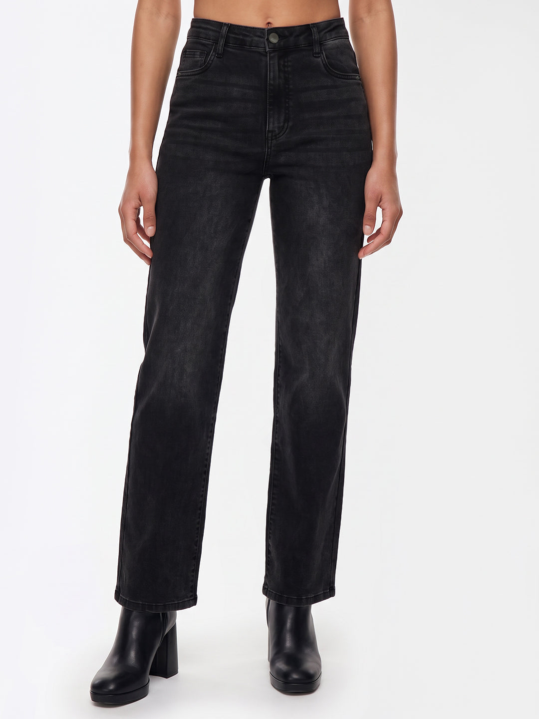 Charcoal High-Rise Straight Fit Jeans