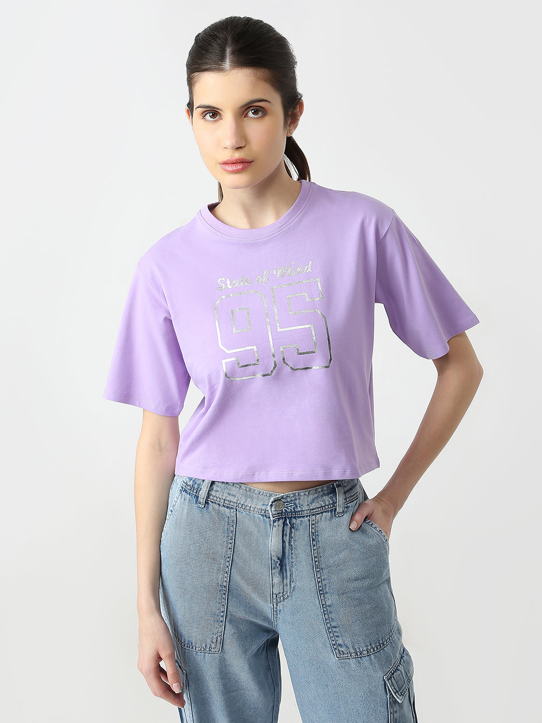 Women Graphic Crop Slim Fit Tees