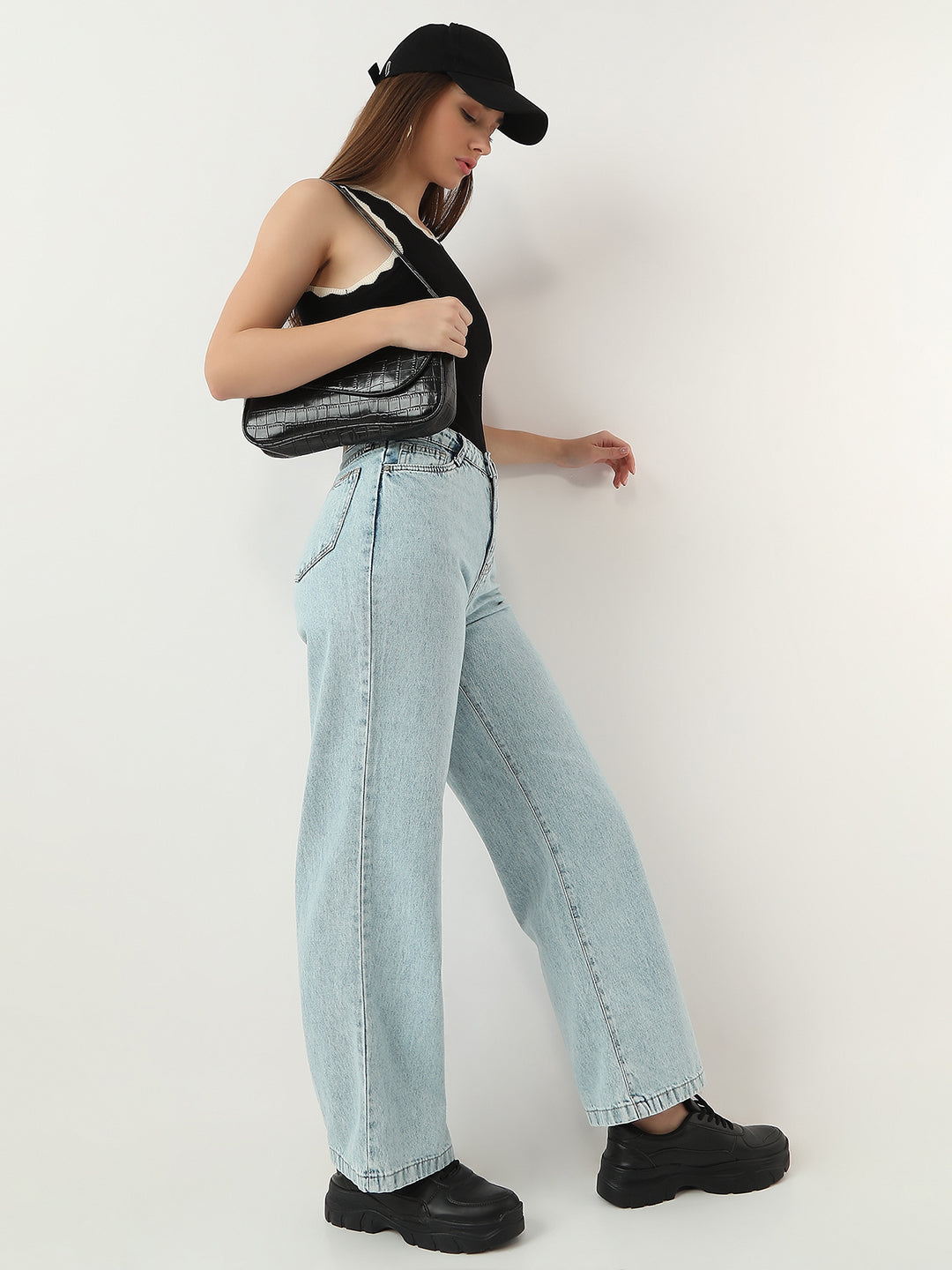 Women Light Blue High-Rise Wide Leg Jeans