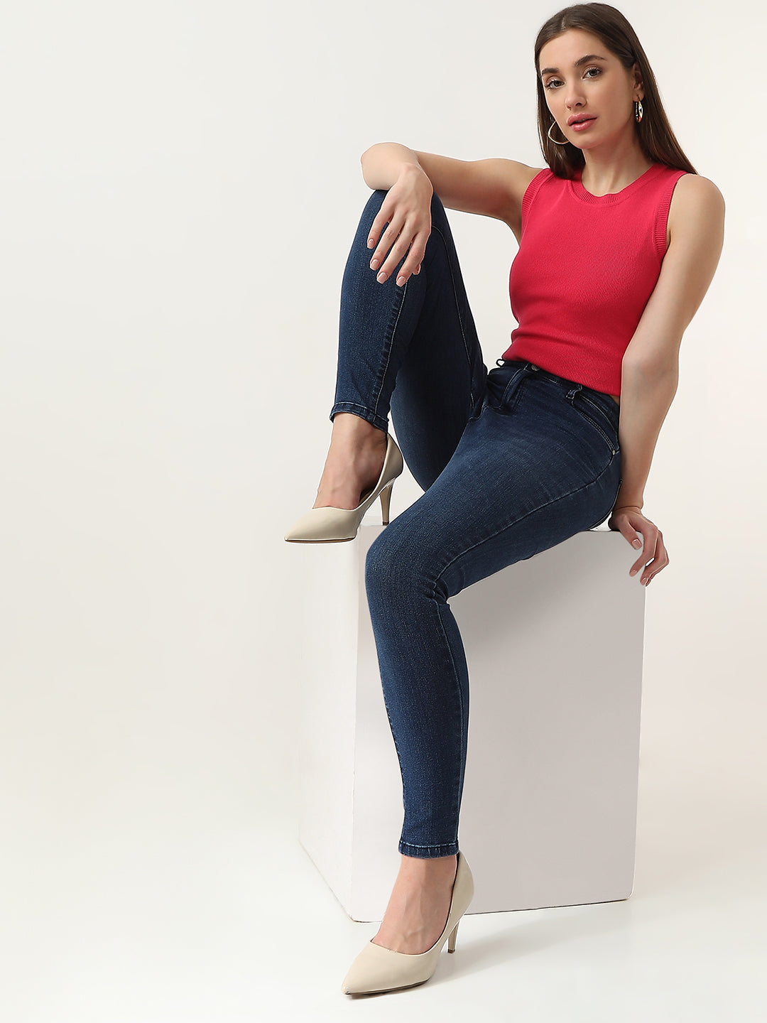 Women Dark Blue Sky High Skinny Jeans
