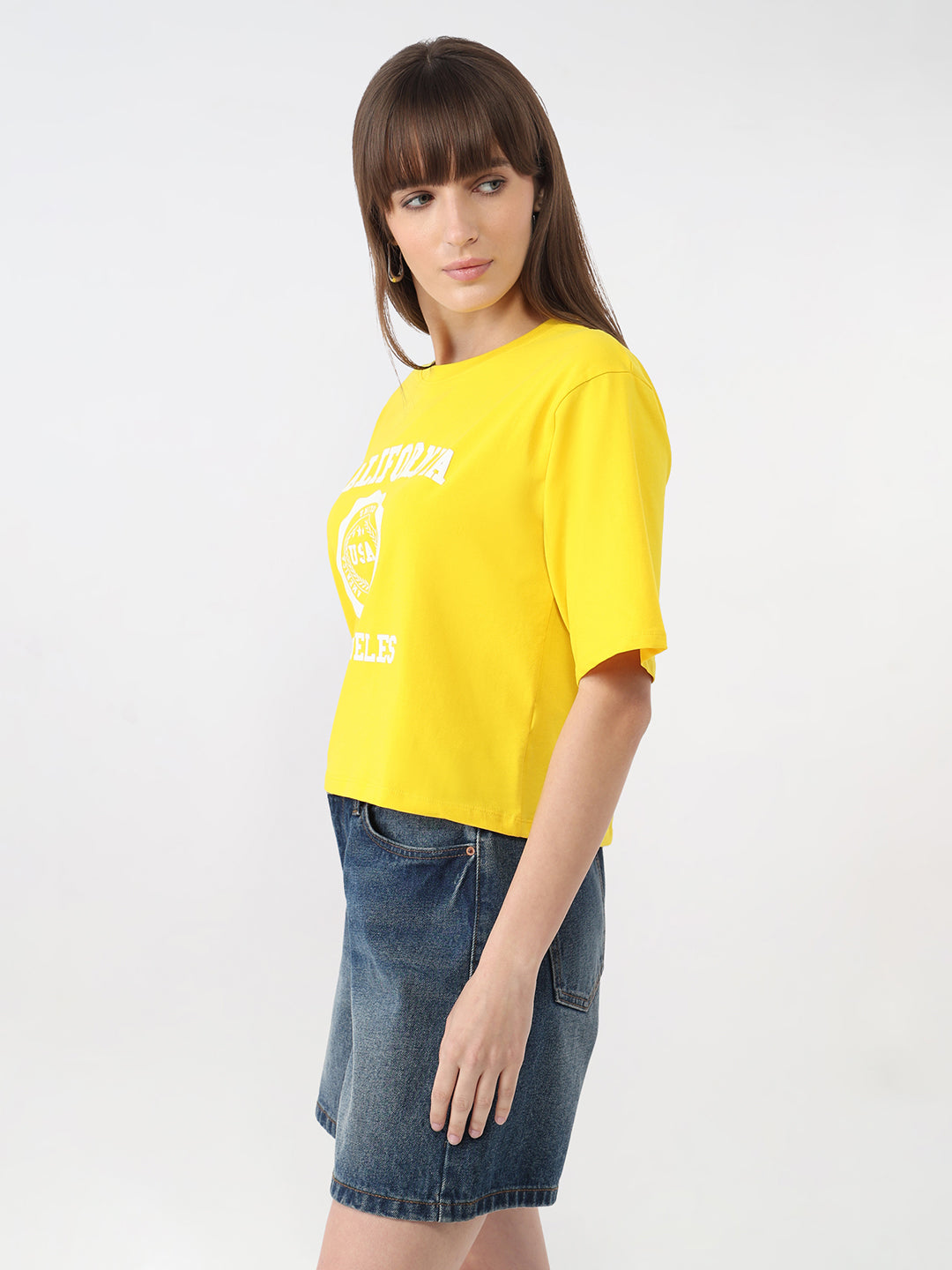 Women Golden Sunset Slim Crop T-Shirt