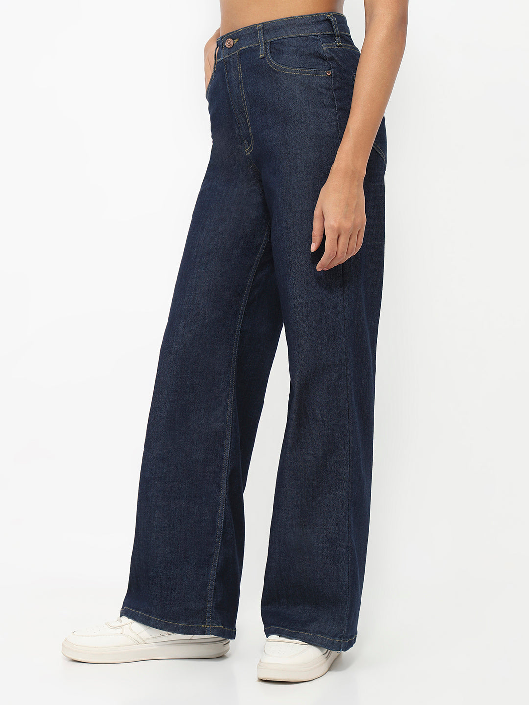 Women Dark Blue Super Wide Leg Jeans