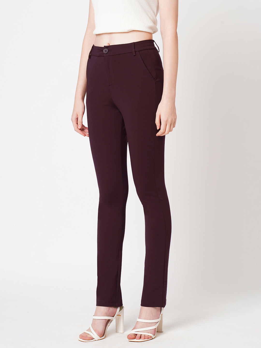 Women Wine High-Rise Skinny Treggings