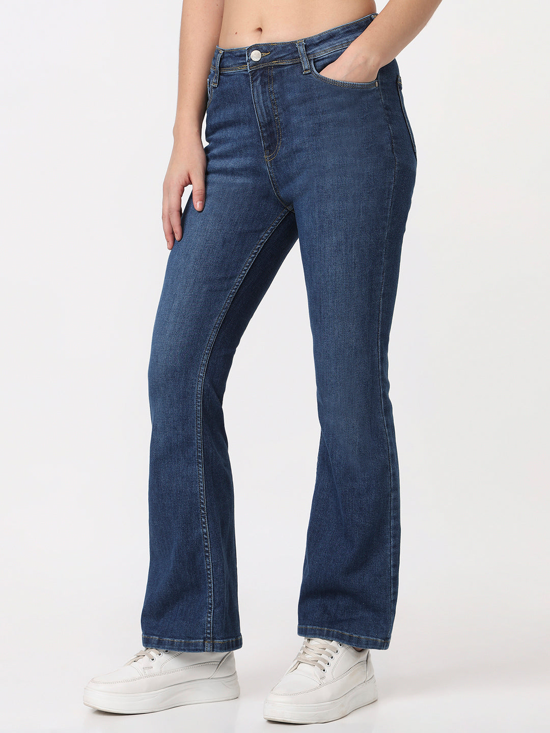 Women Dark Blue High-Rise Flare Jeans