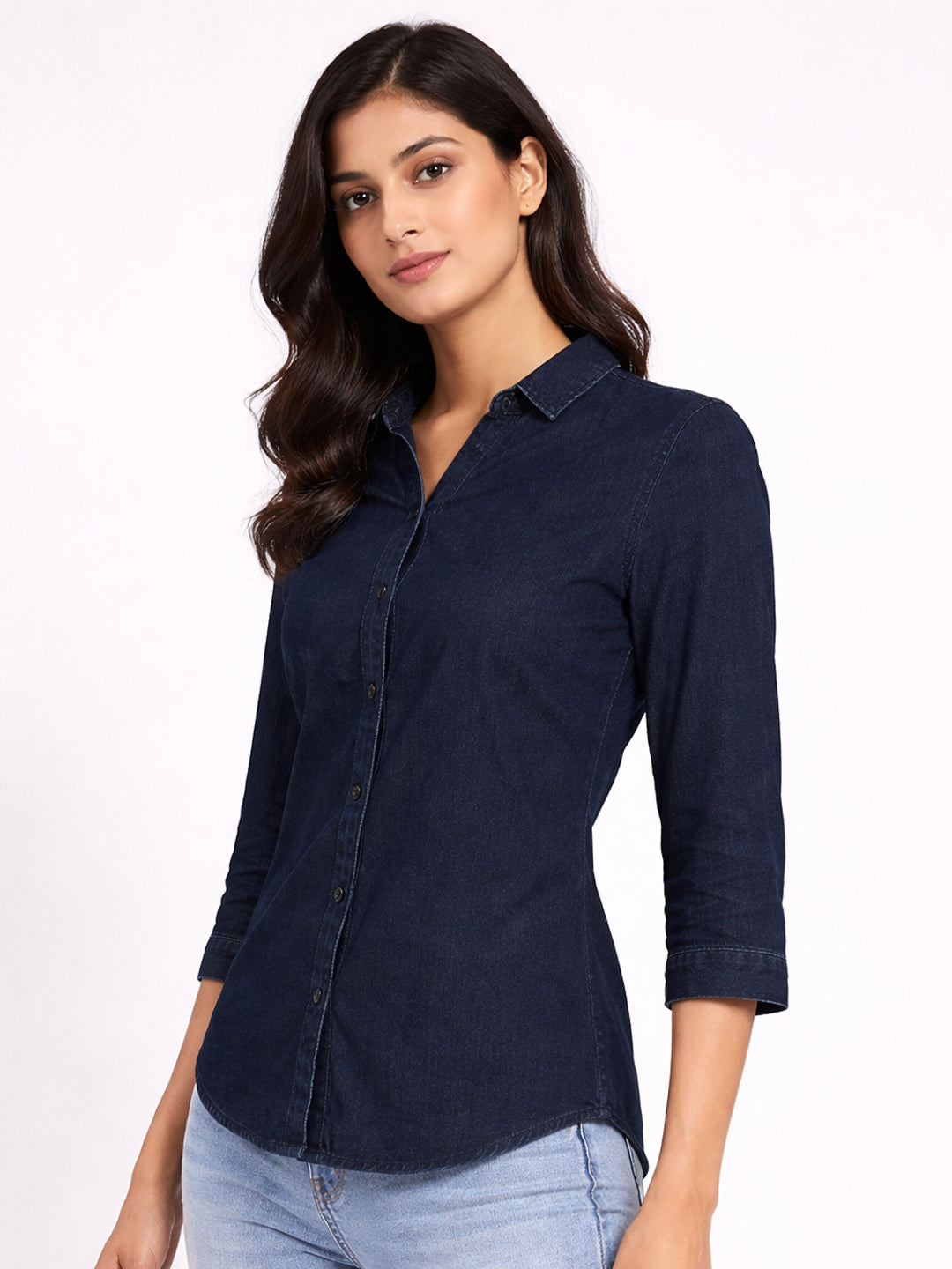 Women Dark Blue Denim Shirt