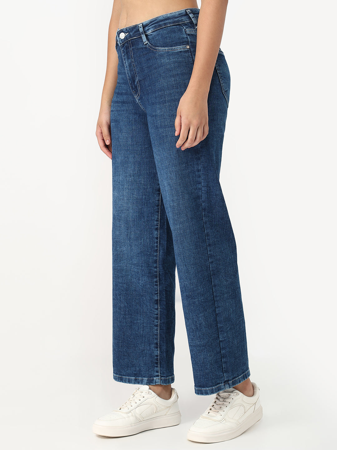 Women Light Blue High-Rise Wide Leg Jeans