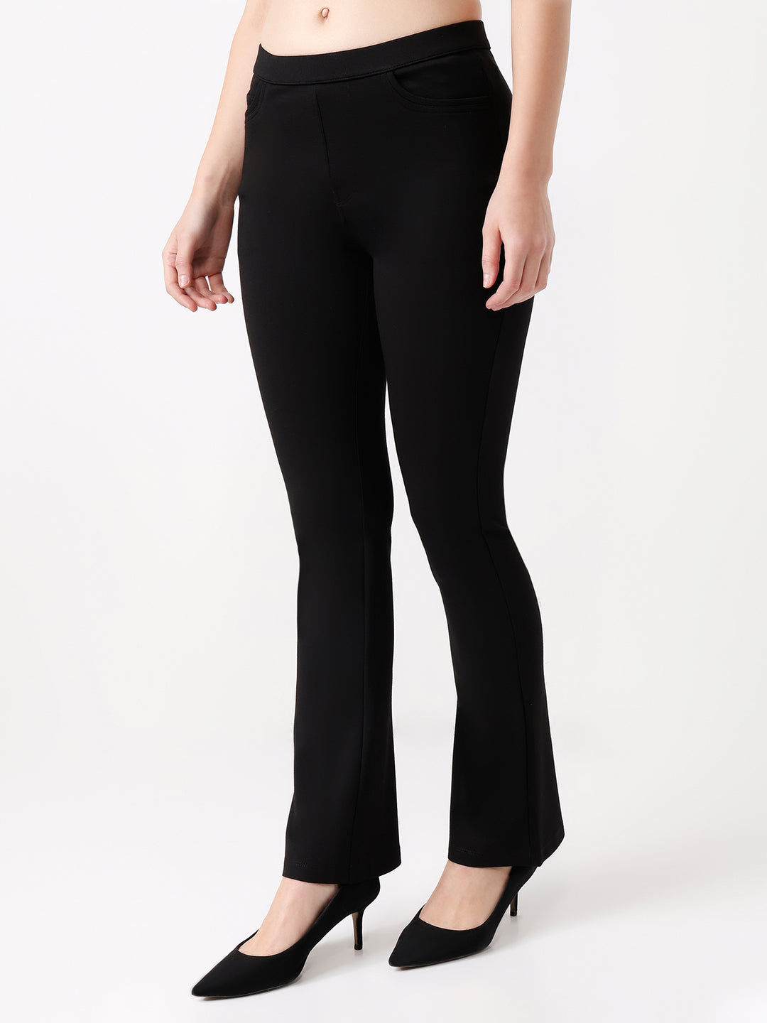 Women High-Rise Mini Flared Treggings
