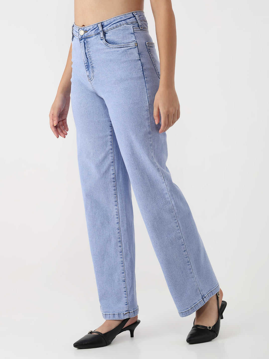 Women Light Blue High-Rise Straight Jeans