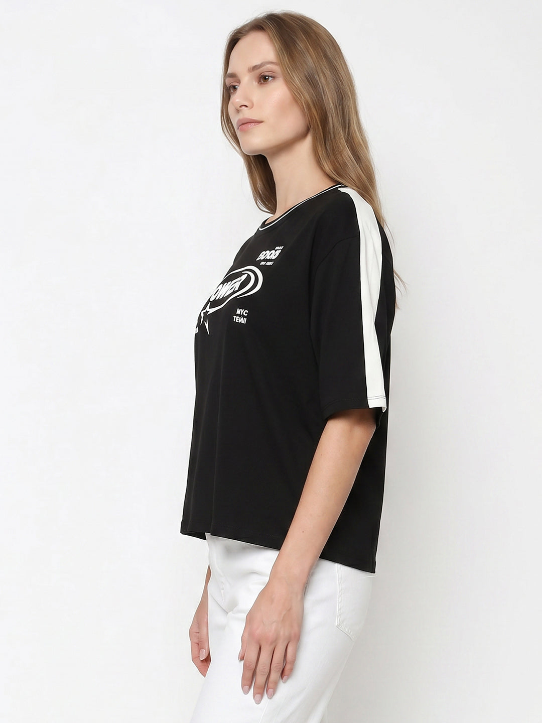 Women Black Graphic Crop Genz Tees