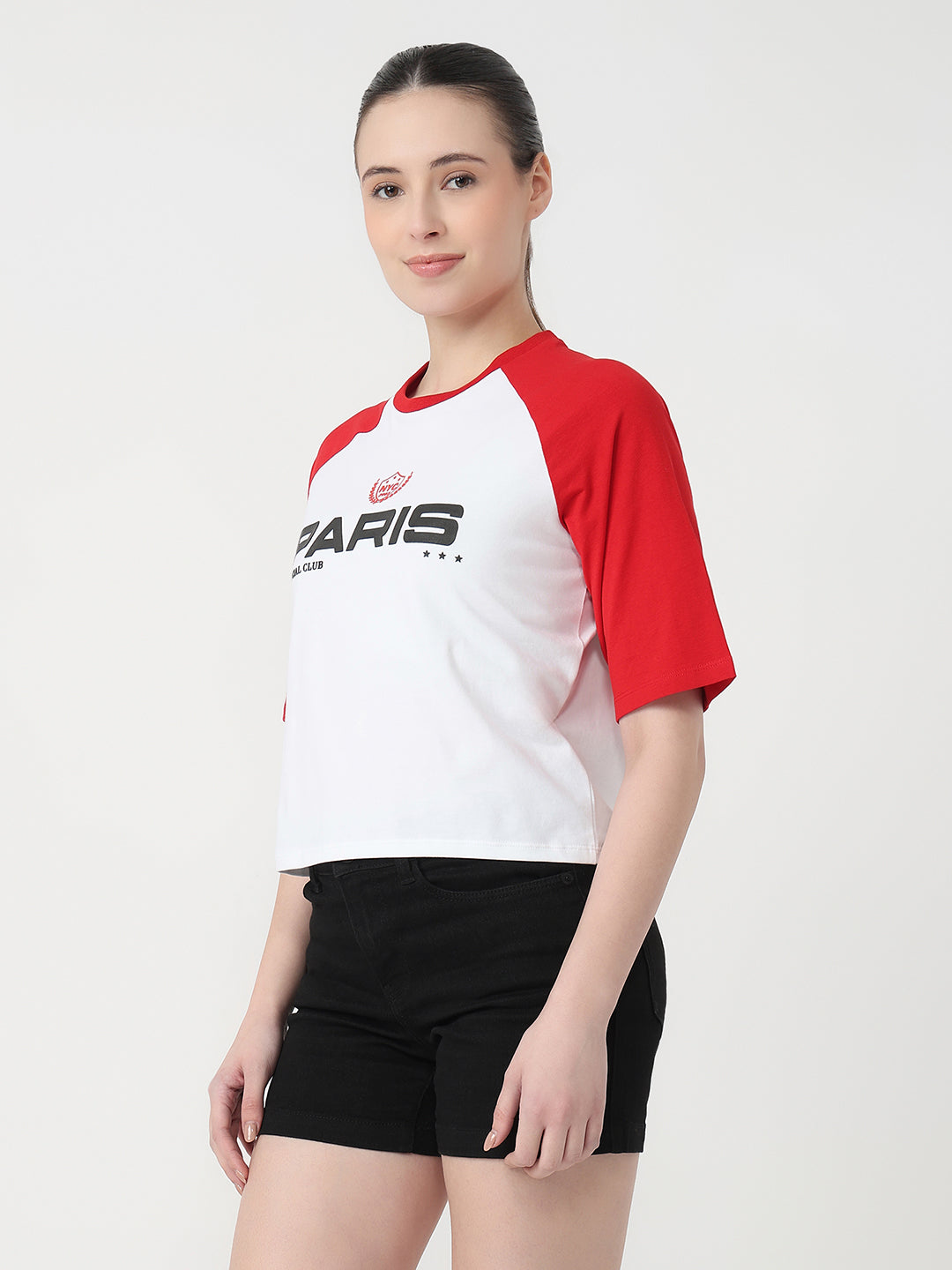 Women White/Red Graphic Crop T-Shirt