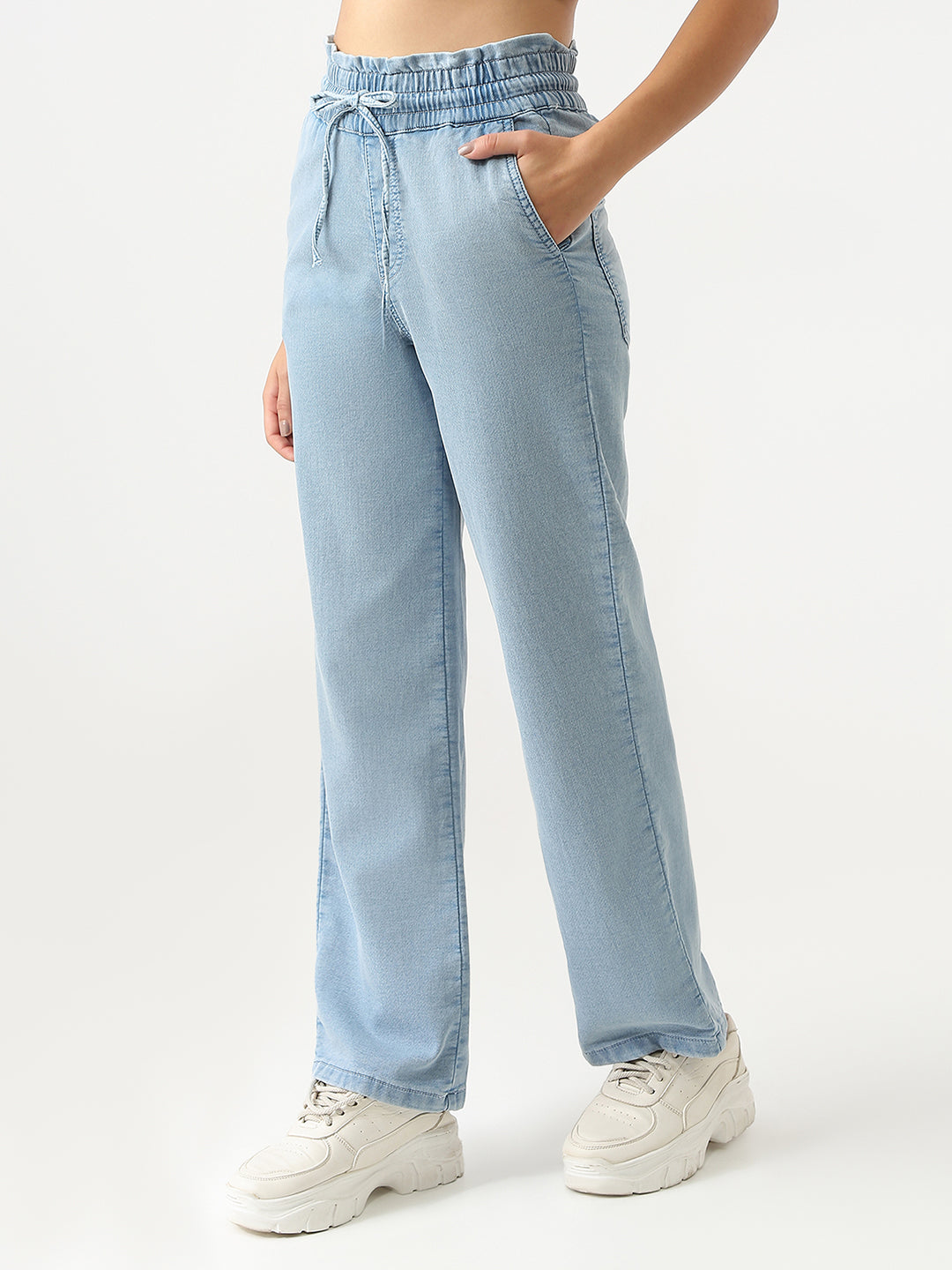 Women High-Rise Regular Fit Denim Joggers