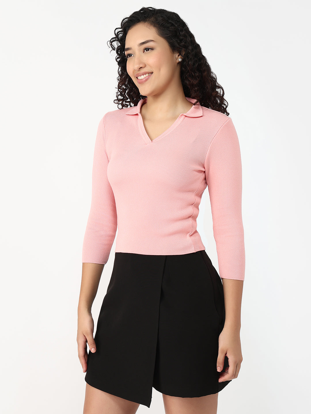Women Peach Pink Slim Fit Flat Knit