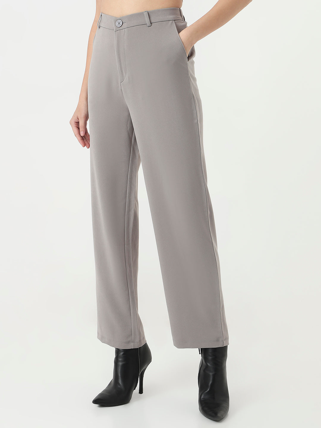 Women Ash High-Rise Straight Fit Korean Pants