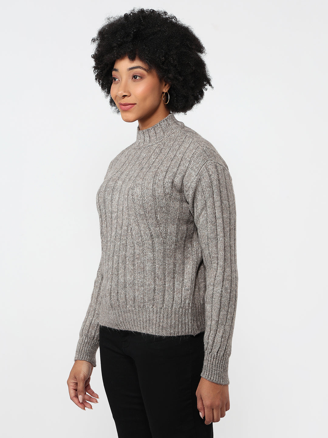 Women Beige Slim Fit Sweater