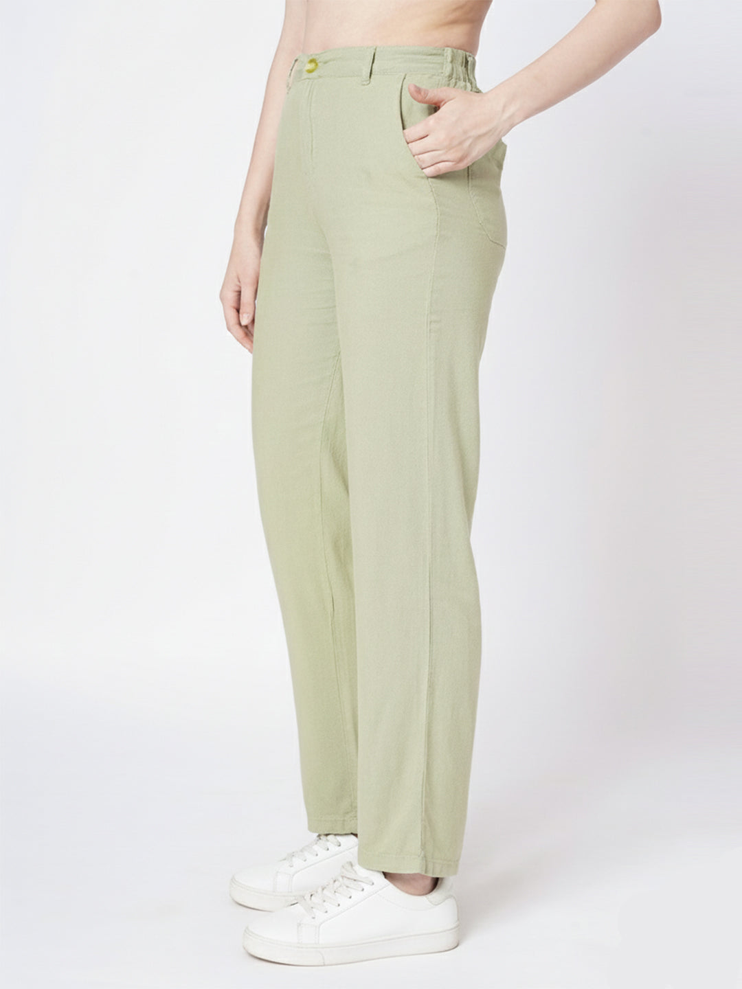 Women Light Olive High-Rise Straight Fit Korean Pants