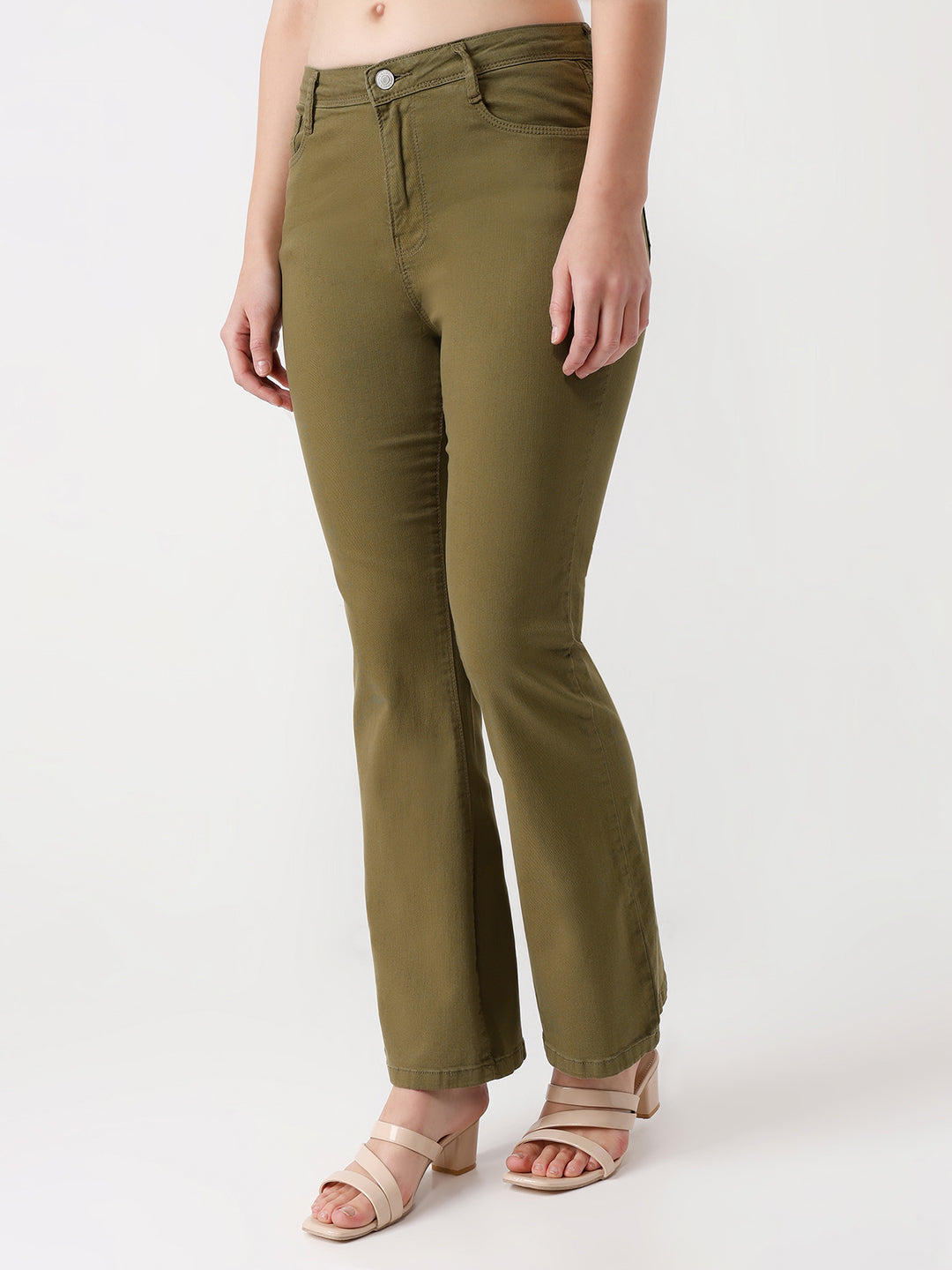 Women Olive High-Rise Flare Jeans