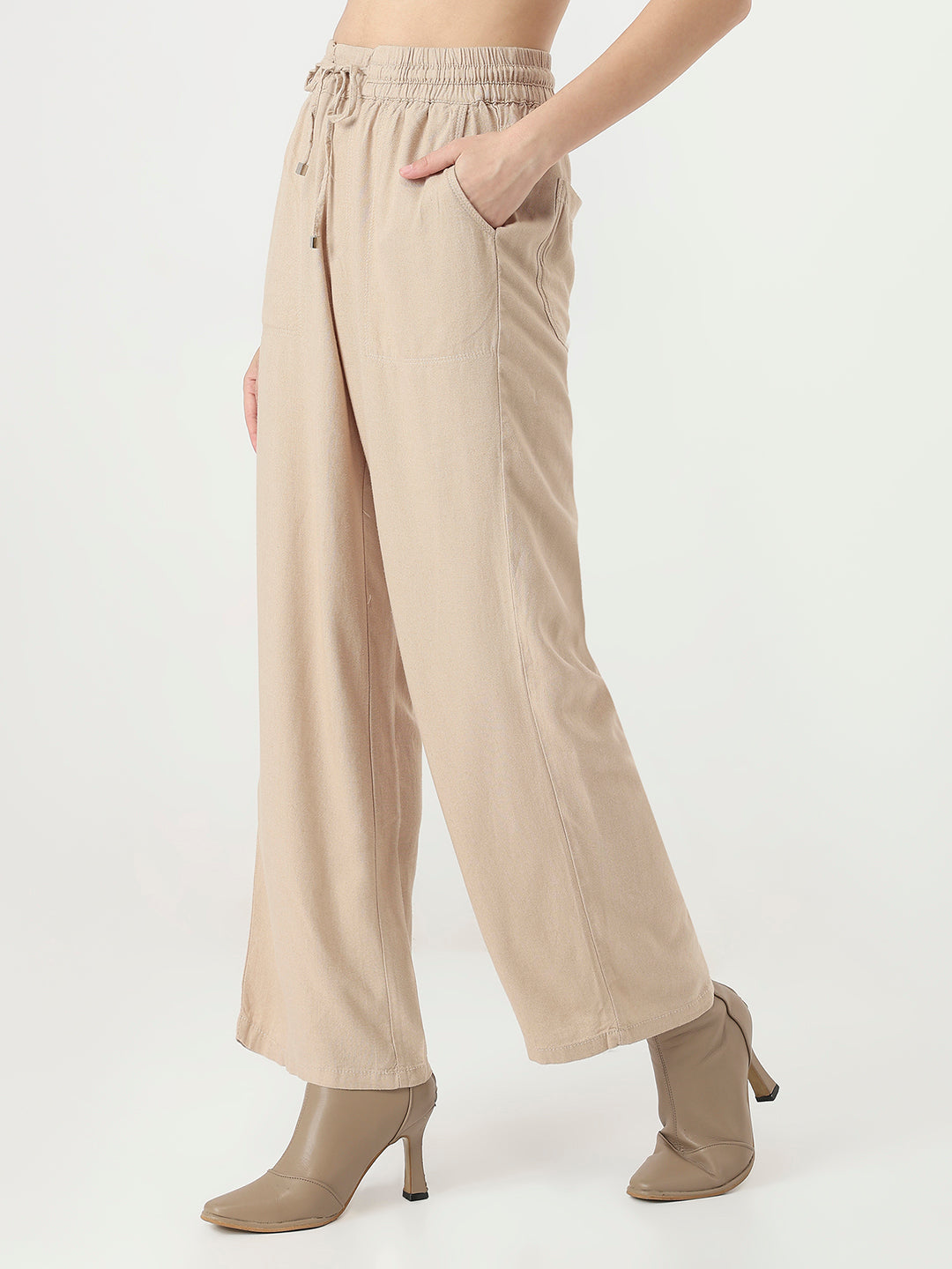 Women Oatmilk Wide Leg Trousers
