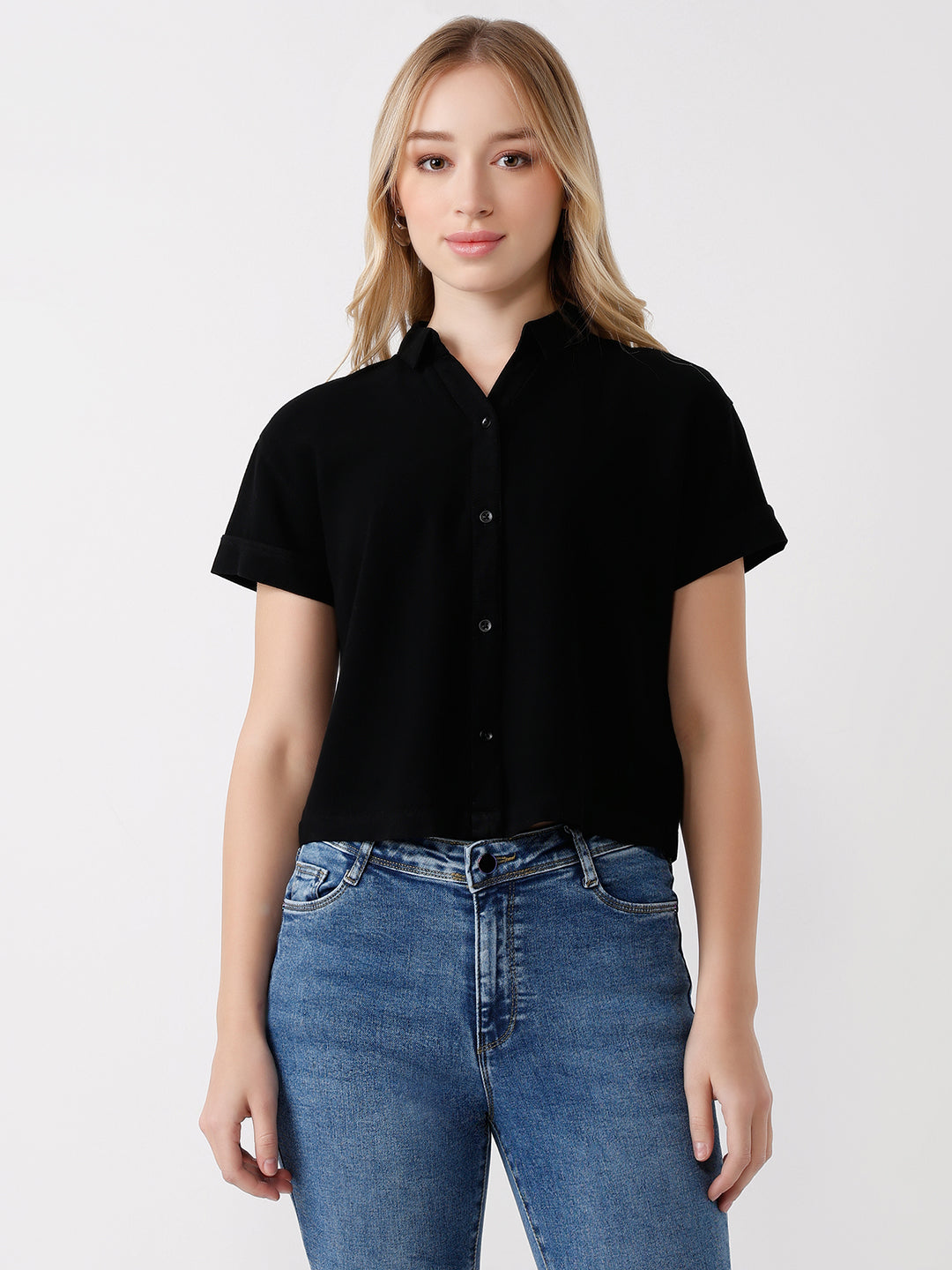 Women Slim Fit Crop Shirt