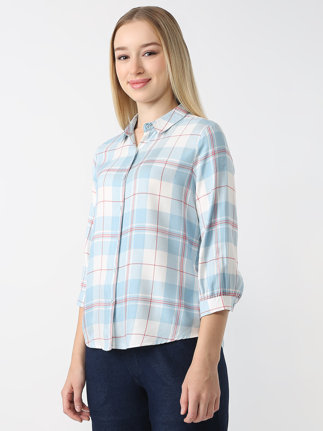 Women Sky/White Checks Shirt