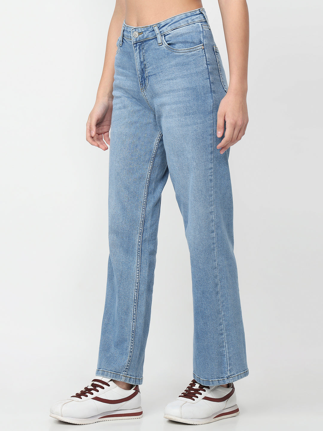 Women Light Blue High-Rise Wide Leg Jeans