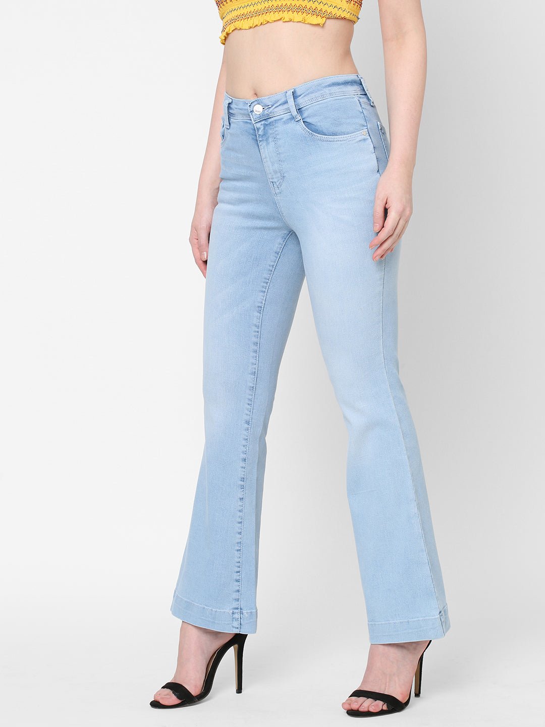 Women Light Blue High-Rise Flare Jeans