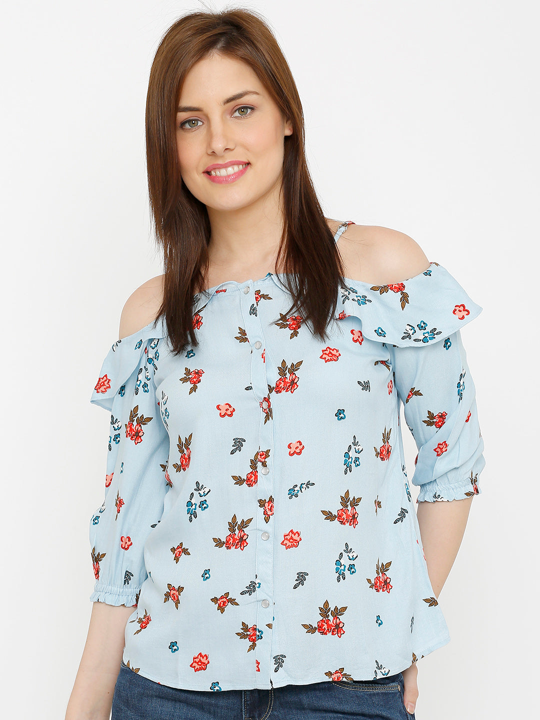 Women Sky Blue Off Shoulder Top